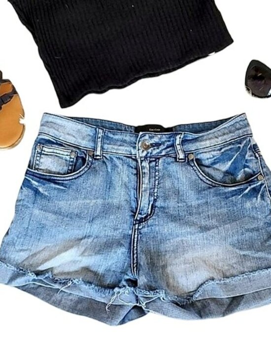 bebe Addiction Women's Jean Shorts Size 25 Light Blue Denim Cutoffs Fray Outdoor - Picture 14 of 14